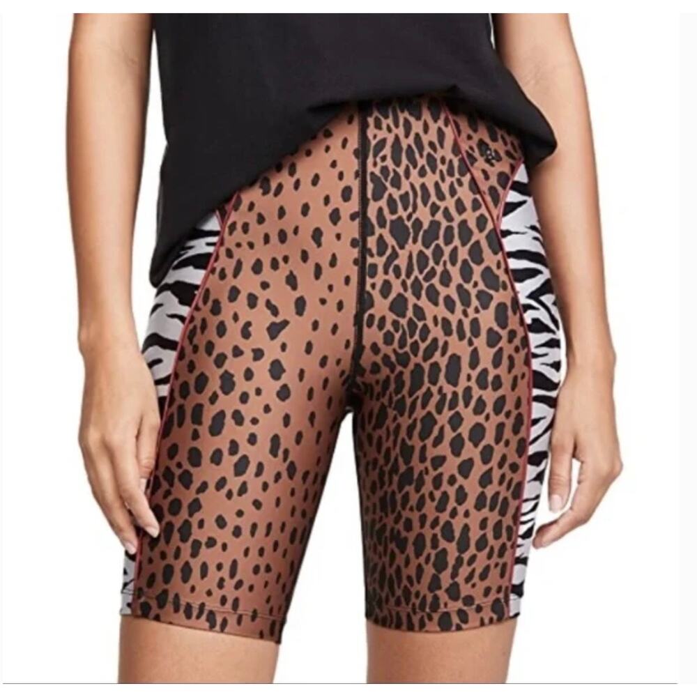 Good American Essentials Animal Mix Print Zebra Leopard Biker Shorts Brown SZ 4